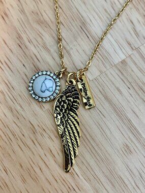 Psalm 91 Under His Feathers Stainless Steel Necklace - Gold
